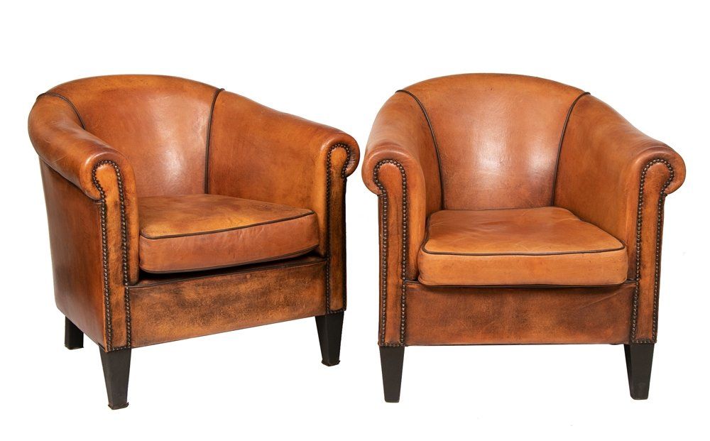 Vintage Brown Leather Tub Chairs, Real Leather Tub Chairs Brown